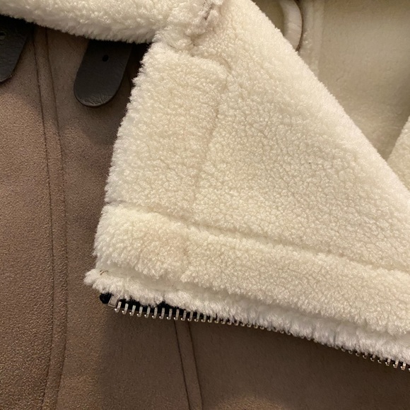 Taupe Suede Bomber Jacket with Faux Fur Trim - Picture 4 of 6